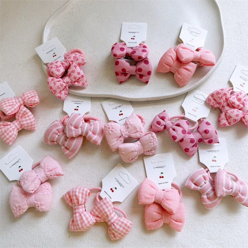Pink Bow Elastic Hair Ties for Girls No Damage Ponytail Holders Cute Baby Toddler Hair Ropes Non Slip Soft Hair Accessories