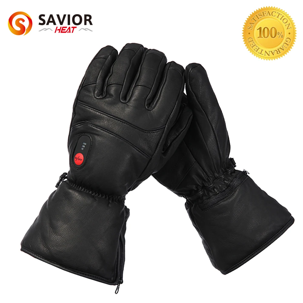 Savior Full Leather Electric Heated Gloves with Battery Powered for Sports Skiing Motorcycling Riding Fishing Hunting SHGS06