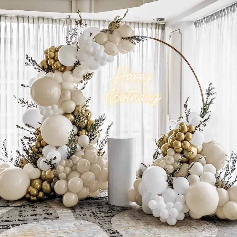 

131pcs Rustic Balloon Garland Kit Chrome Gold Wedding Birthday Decoration White Sand Globos Baby Shower Party Backdrop