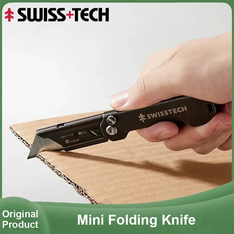 SWISS TECH Mini Folding Knife Stationery Keychain Multitool Pocket Knives EDC Box Cutter Utility Knife with Replaceable Blades