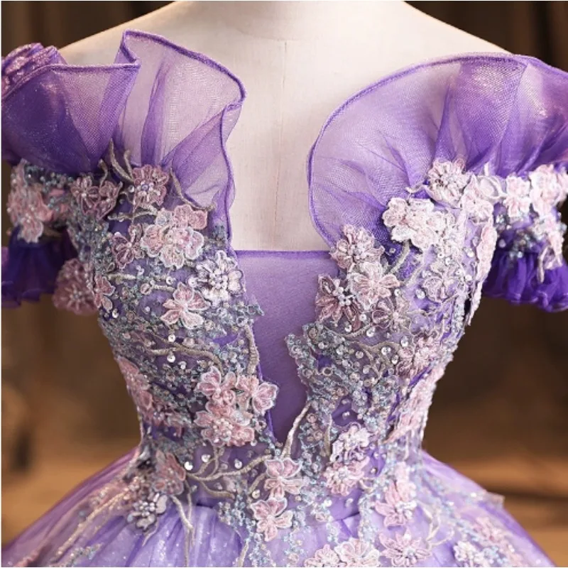 Purple Sequin Party Dress 2023 New Quinceanera Dress Off Shoulder Prom Vestidos Classic Sweet Ball Gown Real Photo Plus Size