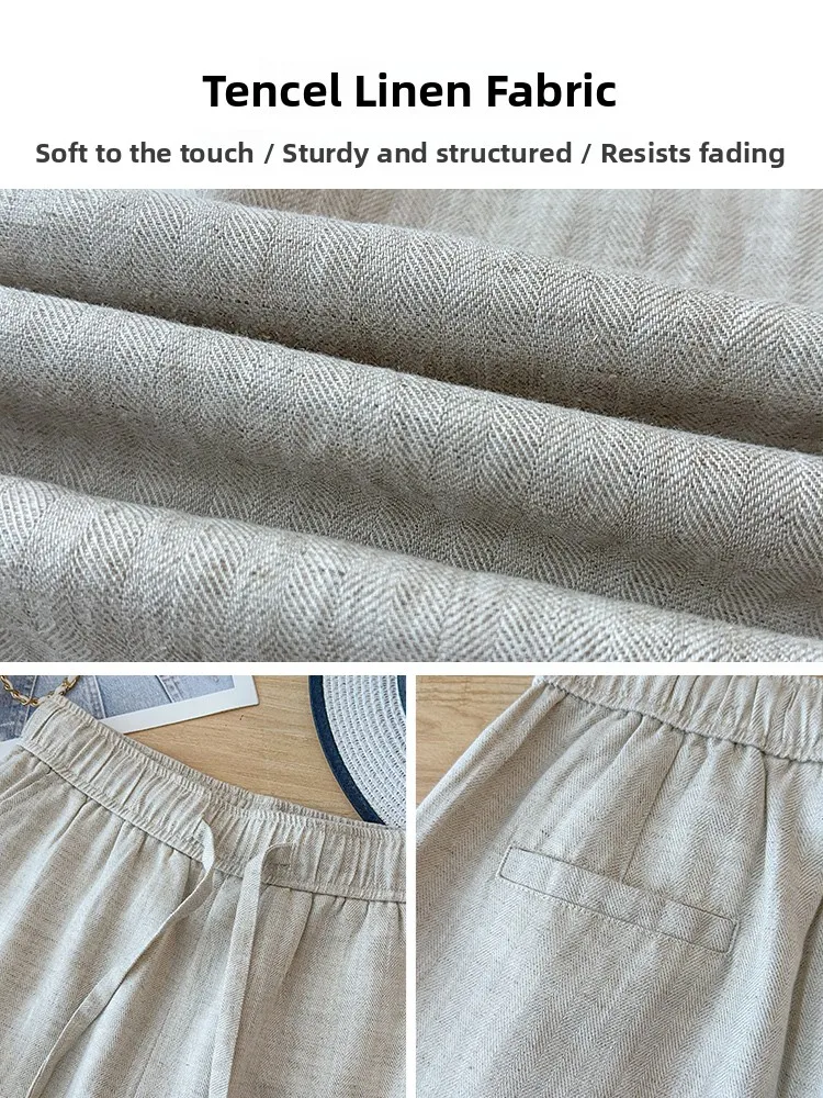 بنطلون واسع الساق للنساء صيفي جديد رقيق بخصر عالٍ نحيف من القطن والكتان مستقيم مريح وقابل للتنفس وفضفاض