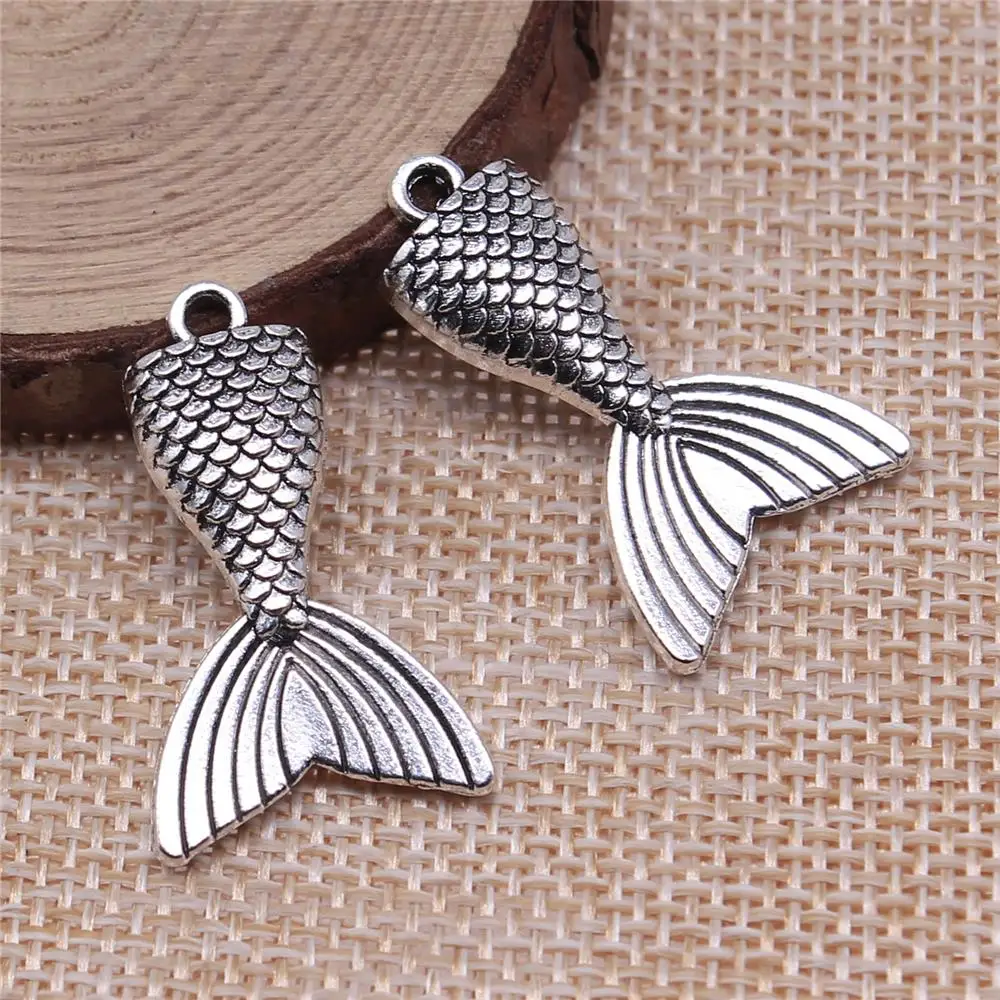 

60pcs 31x19mm Antique Silver Color Mermaid Tail Charms For Jewelry Making DIY Jewelry Findings