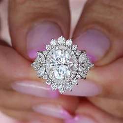 Huitan Luxury Trendy Women Set Rings for Engagement Wedding Brilliant Cubic Zirconia 2Pcs Female Rings Temperament Lady Jewelry