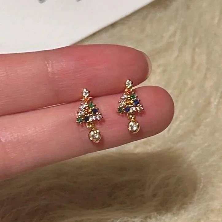 

PONYKISS 925 Sterling Silver Zircon Mini Christmas Tree Stud Earrings for Women Cute Plant Fine Jewelry Christmas Accessories