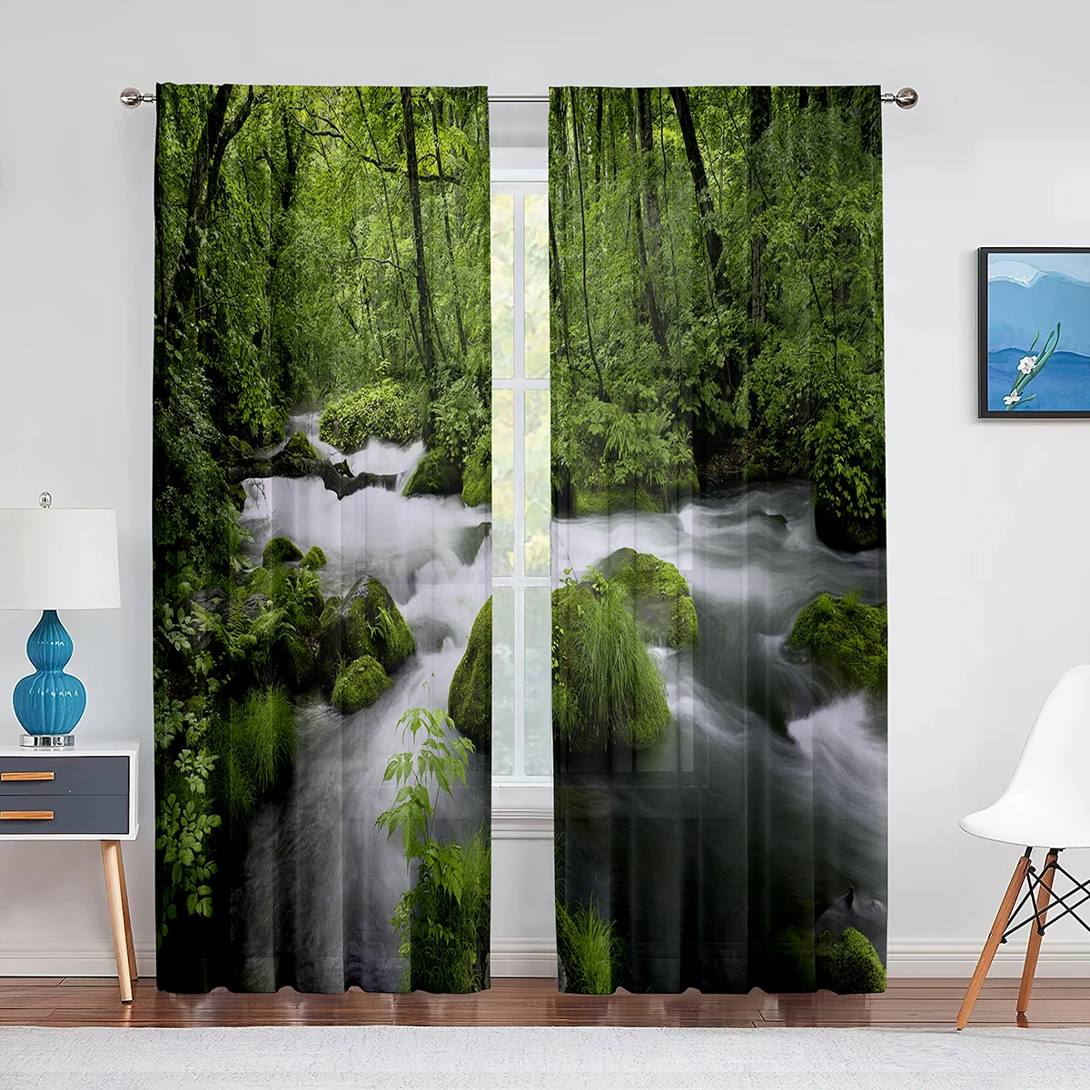 2 panel Landscape Natural Green Forest Curtains for Bedroom Living Room Floor-to-ceiling Window Kitchen Blinds Window cortinas