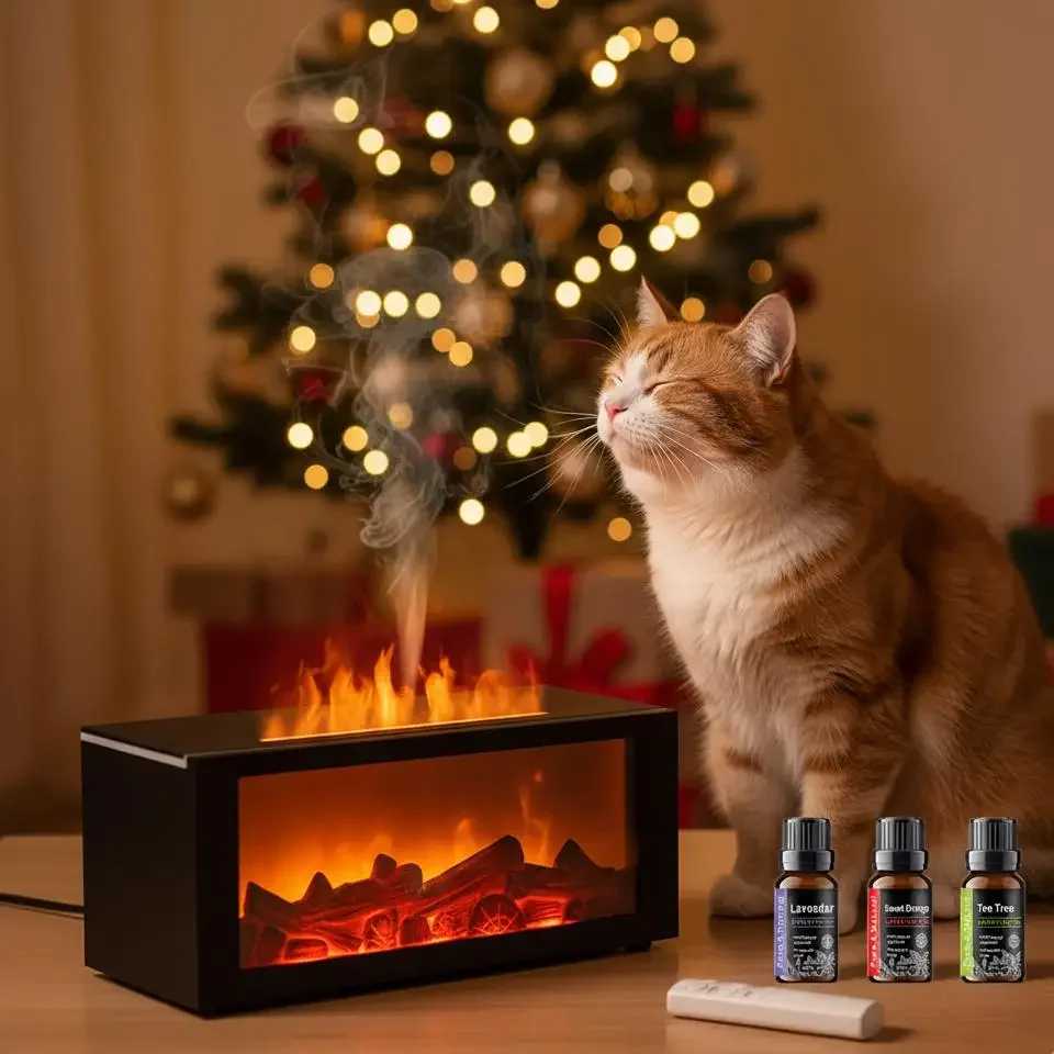 

300ml Essential Oil Diffuser with Colorful Flame, Aromatherapy Machine, Air Humidifier, Auto-Off, Timer & Remote Control for Hom