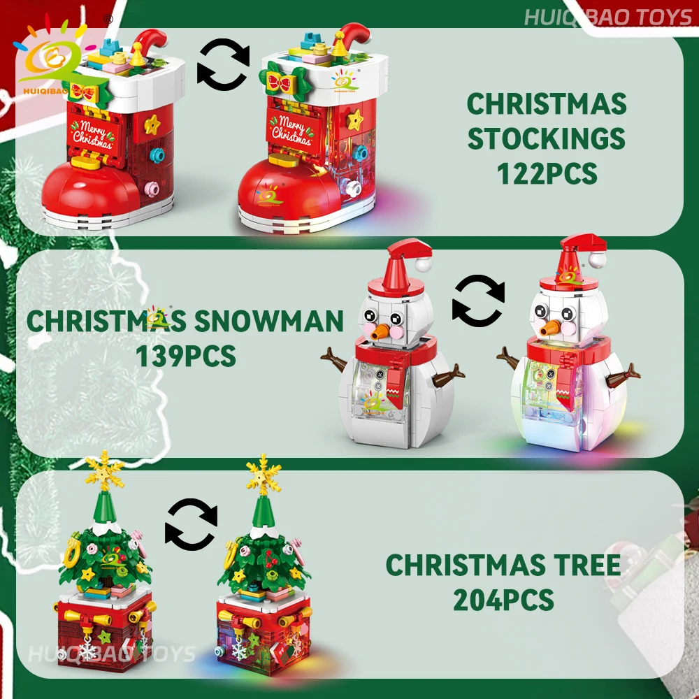 HUIQIBAO Christmas Apple Tree Santa Claus with LED Muisc Model Building Block DIY Snowman Bricks Toys for Children Adult Gift view 5