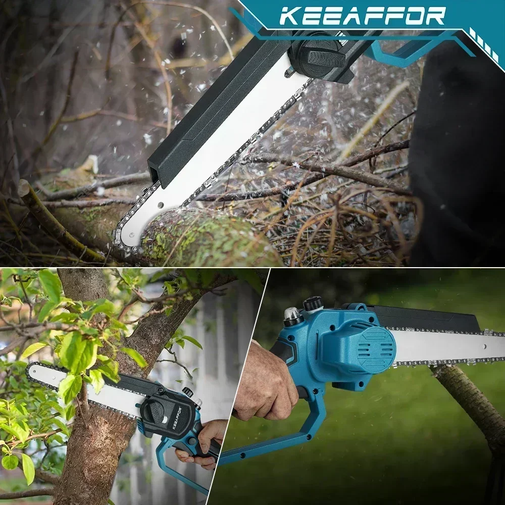 KEEAFFOR 8 Inch Brushless Electric Chainsaw Automatic Oiler Saw Garden Pruning Handheld Woodworking Tools for Makita 18V Battery