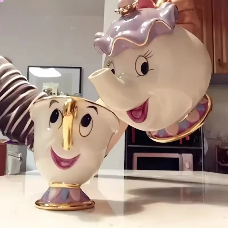 Teapot Cute Manga Coffee Pot Mug Set Chip Cup Gift Family Kitchen Dining