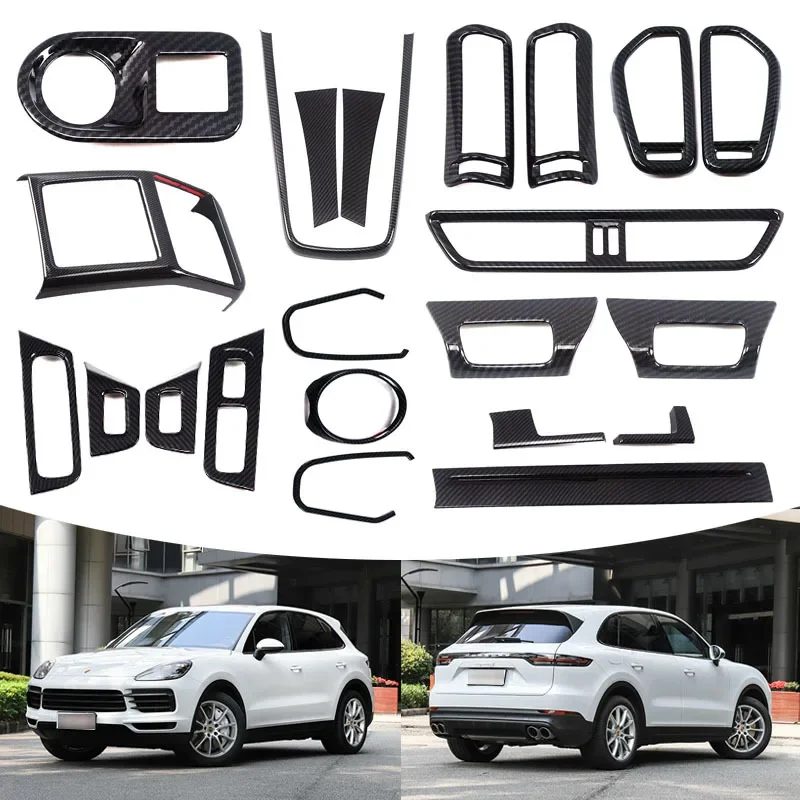 For Porsche Cayenne18-22 ABS Carbon Fiber Car Gear Water Cup Frame Air Outlet Inner Armrest Trim Cover Car Interior Accessories