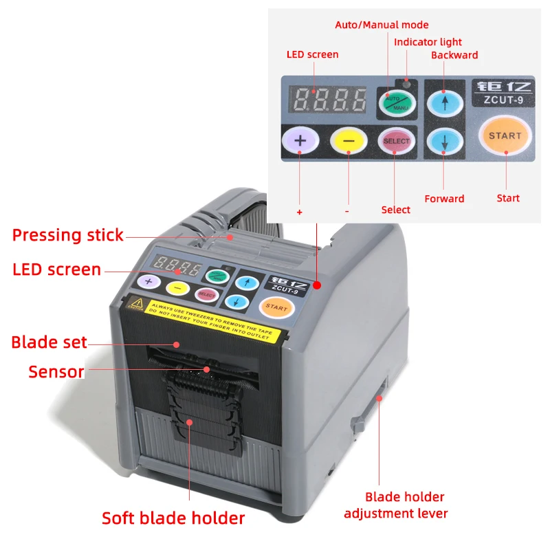 ZCUT-9 Automatic Tape Cutting Machine Paper Dispenser Adhesive Cutter Packaging Machine Tapes Slitting Machine 60mm Width Tools