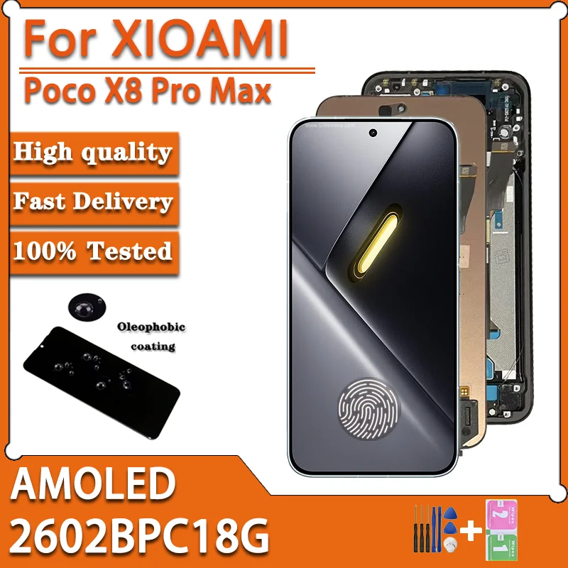 6.83“AMOLED For Xiaomi Poco X8 Pro Max 5G 2602BPC18G Lcd Display Touch Screen Digitizer For Poco X8 Pro Max Display Frame