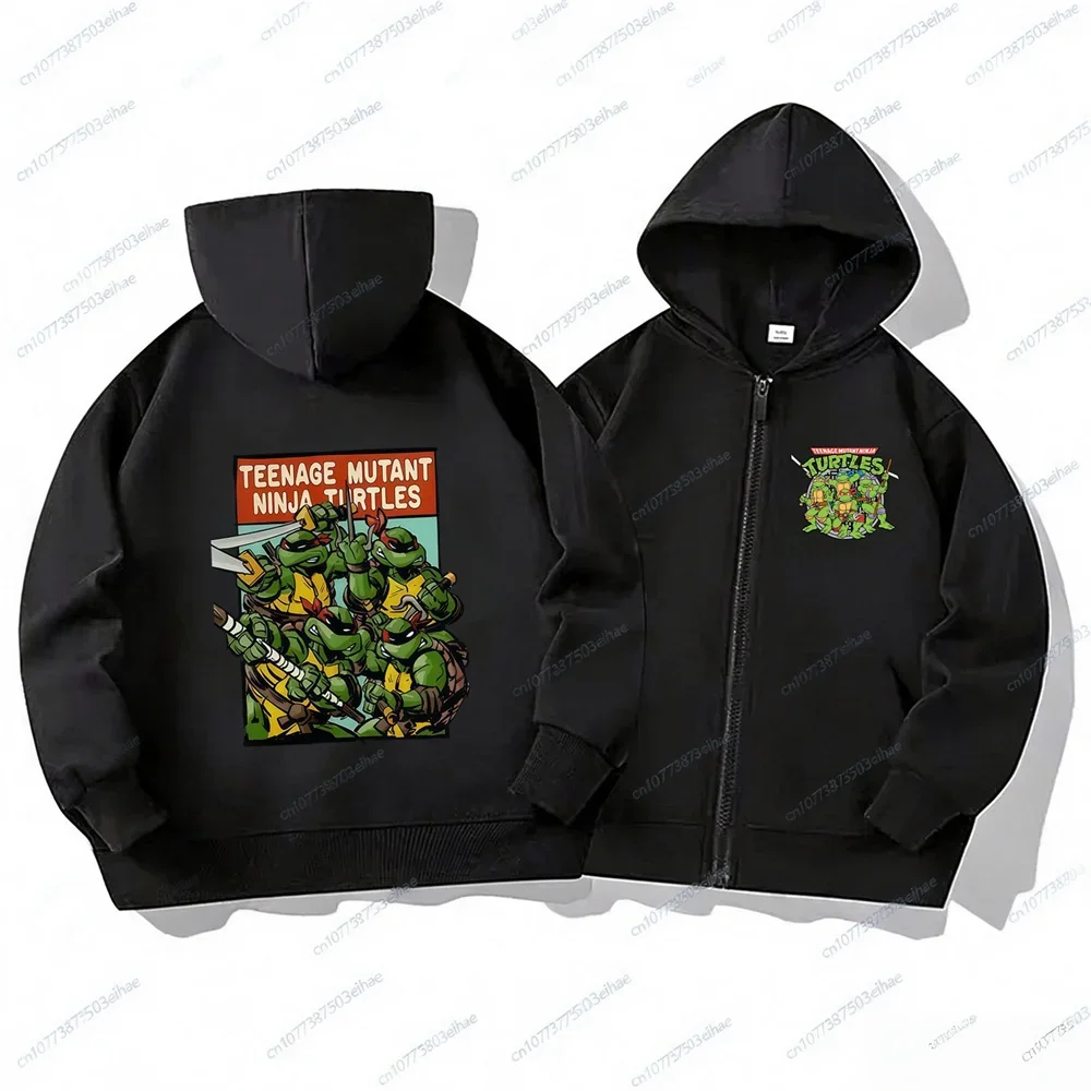 Kids Classic Ninja Turtles Cartoon Zip Hoodie Warm Autumnal Last Ronin Warrior Pattern Zipper Outerwear Daily Party Top