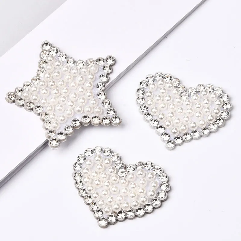 10 Stück Hot Diamond Pearl Wasserherz-Stern-Applikationen für Kleidung, Hüte, Taschen, Schuhe, Haarspangen und Accessoires – Detail 5