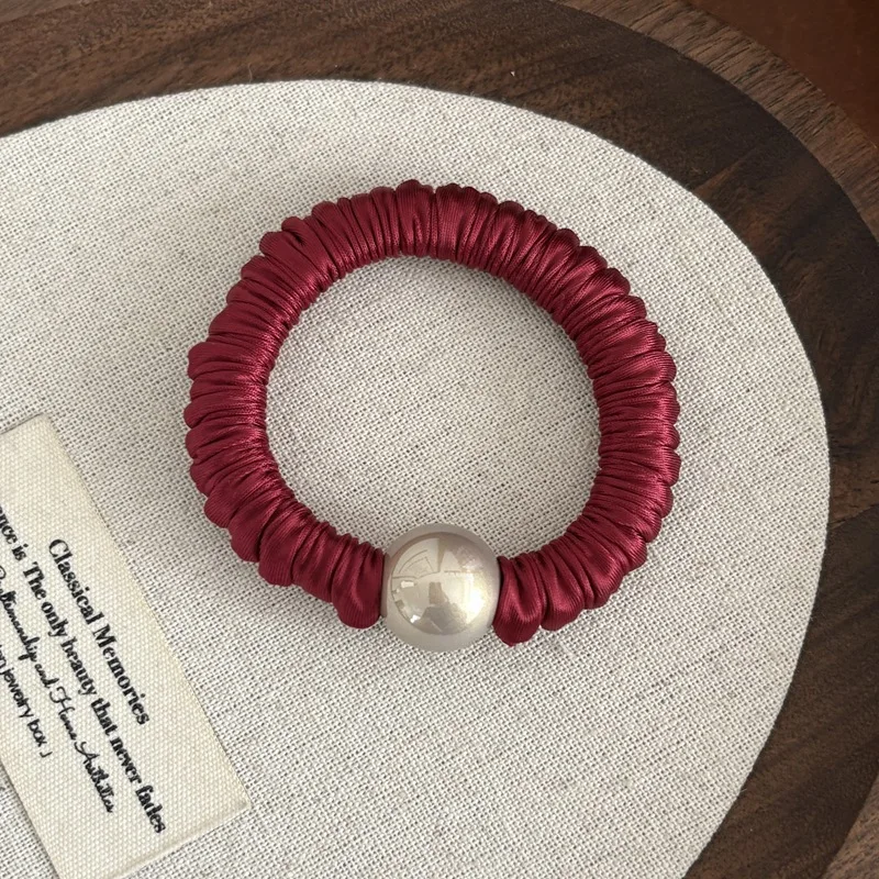 Korea Fashion Pearl Silk Hair Scrunchie For Women Elastic Silk Hair Tie Girls Red Hair Rubber Bands ponytail holder Hair rope view 6
