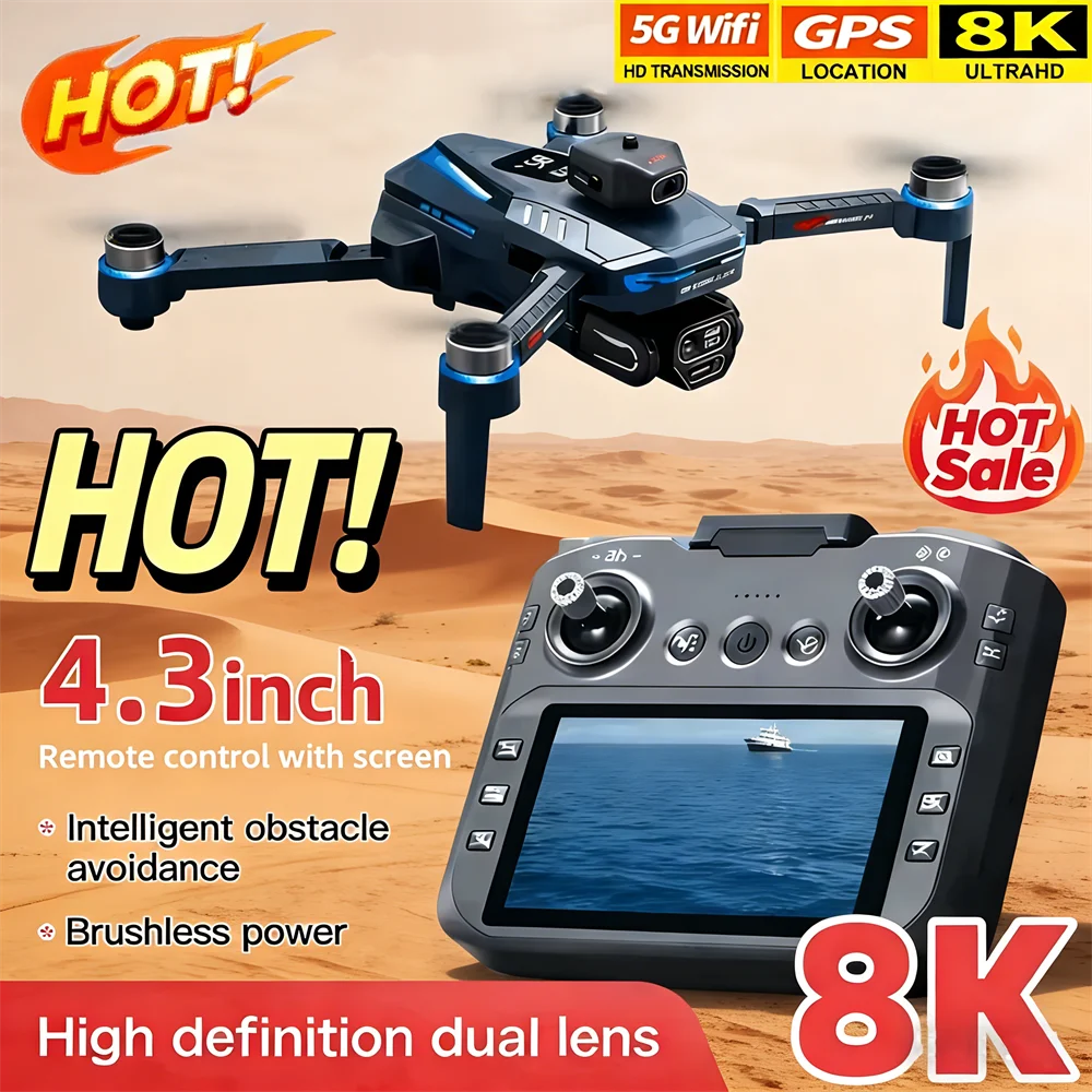 

Новый Оригинальный Дрон GT8 2026 года с двумя 4K HD камерами, 8K, бесщеточным двигателем, 5G WIFI FPV, складной радиоуправляемый квадрокоптер-вертолет