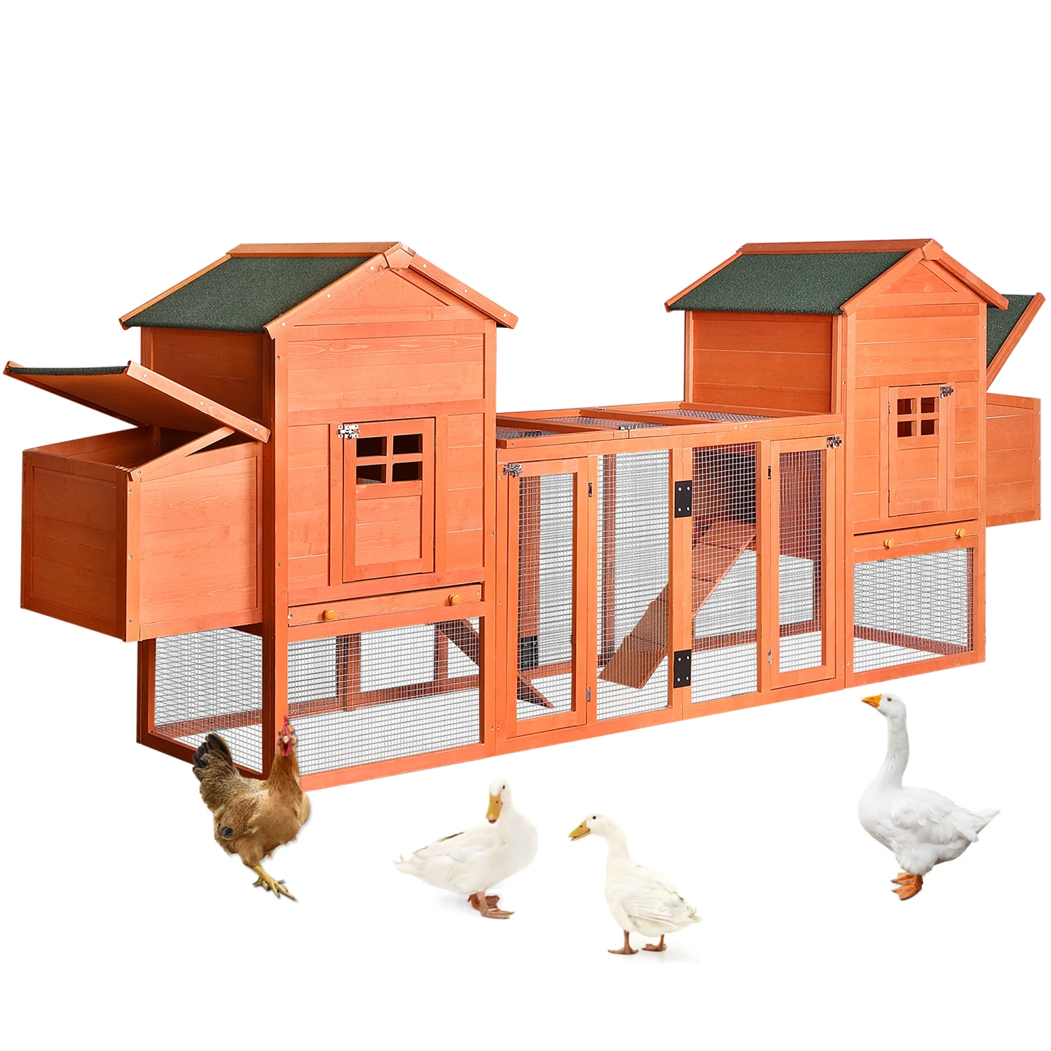 

Outdoor Wooden Chicken Coop, 124" Large Hen Cage Rabbit House, Bunny Hutch with Ventilation Door, Removable Ramp Garden Backyard