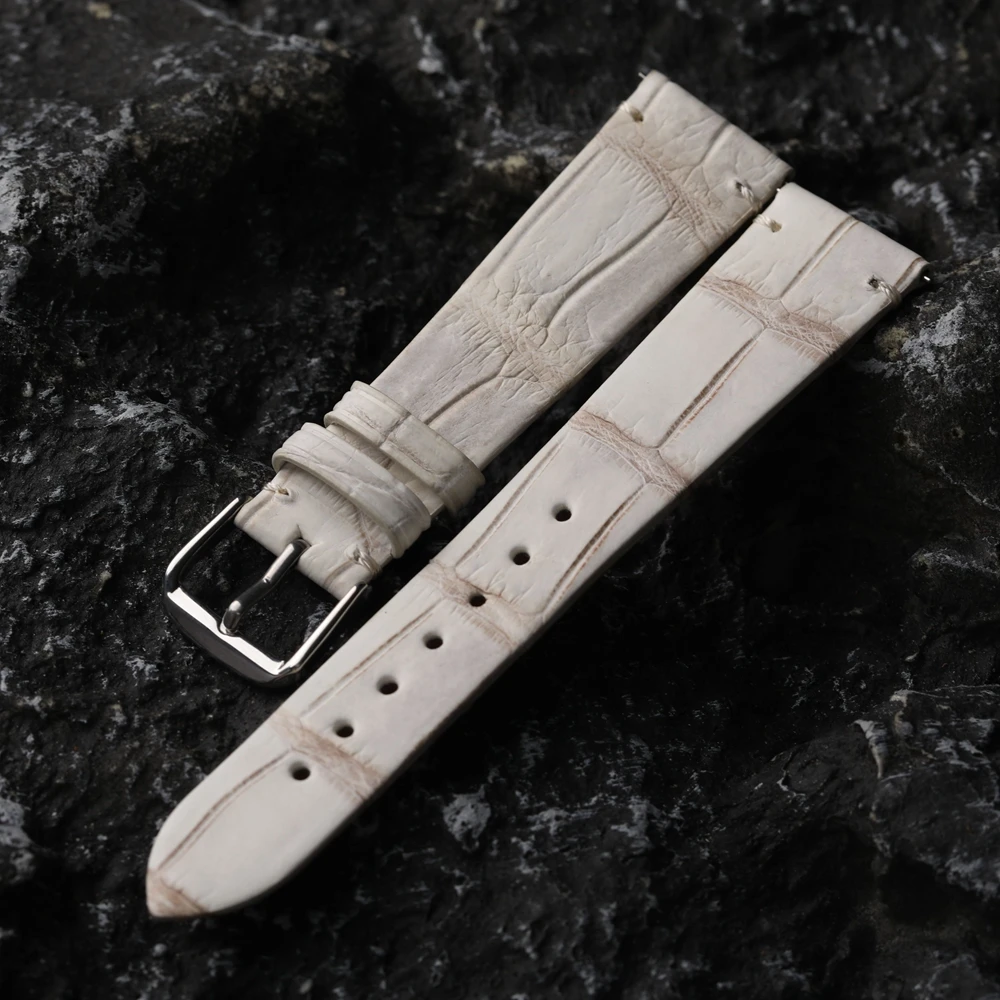 Hand gefertigtes Krokodil leder armband 18 19 20mm leicht graues ultra dünnes Armband Schnell verschluss s/m Größe Leder armband