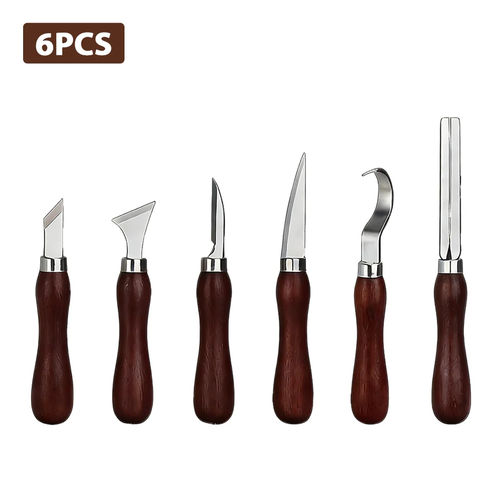 6-teiliges Holzschnitzset mit Messern, Meißeln und Haken, DIY-Holzschnitzwerkzeugen, Handschnitzmesser-Set, tragbar, gebogen, für Anfänger im Schnitzen – Detail 7