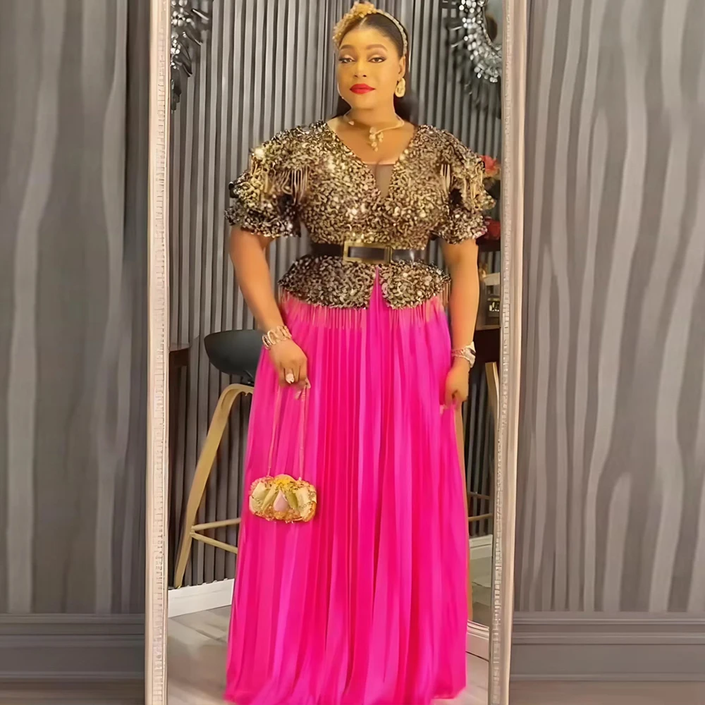 여성용 파티 이브닝 드레스 아프리카 다시키 스팽글 의류 생일 웨딩 게스트 드레스 기념일 정장 맥시 로브 2025