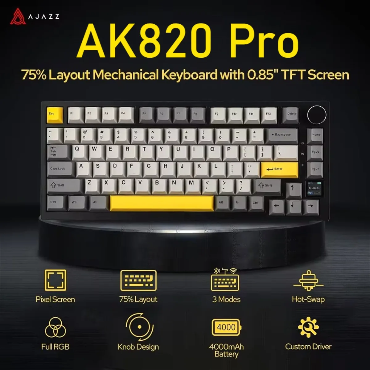 

Ajazz AK820Pro Custom Keyboard Wireless Bluetooth Esports Gaming Keyboard 75％ Hot Swapping Gasket Structure Gaming Accessories