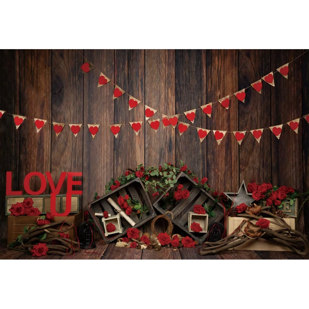 February 14 Valentine\'s Day Backdrops Photography Rose Flowers Couple Anniversary Portrait Background Party Decor Photo Studio
