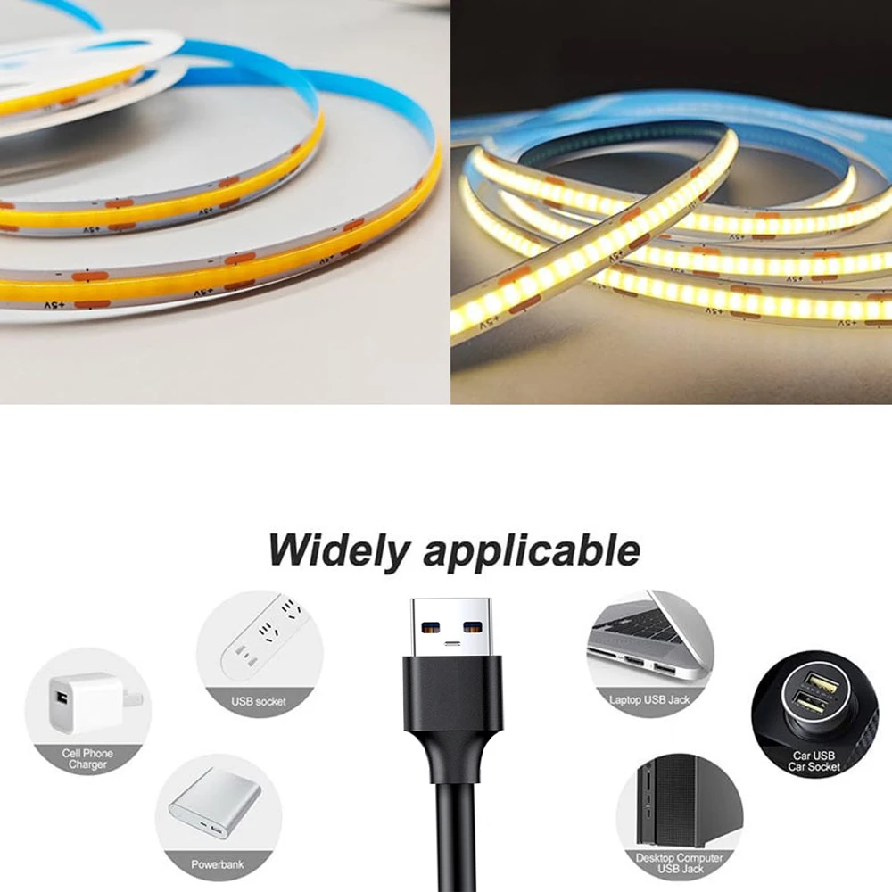 DC 5V USB LED COB Strip Light High Density Linear Lighting 320LED/m Flexible Neon Tape Lights For Home Gaming Room Decoration