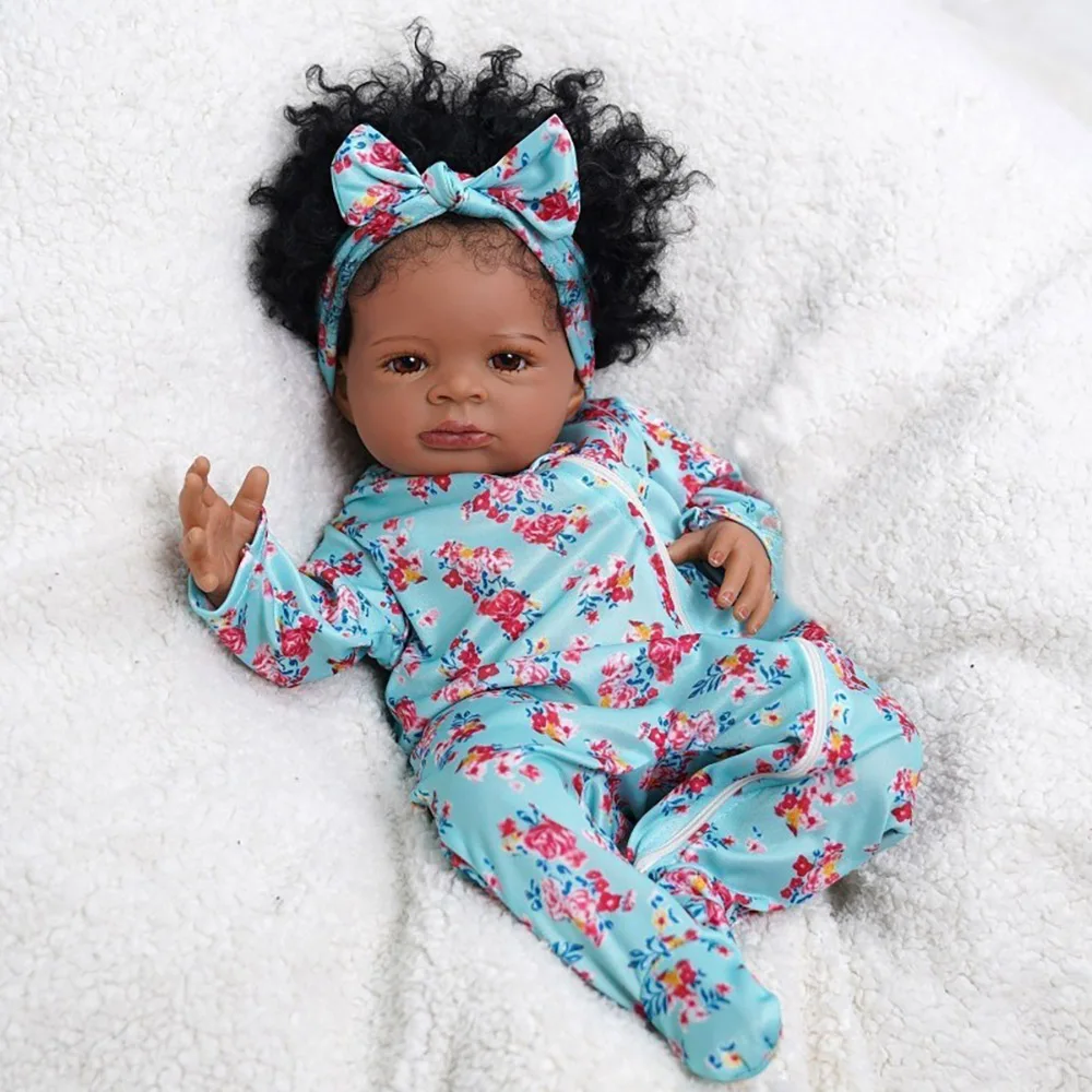 

20" 51cm Rebirth Doll Baby Doll Soft Vinyl Limbs Realistic Soft Cotton Body African American Realistic Doll Gift Birthday Gift
