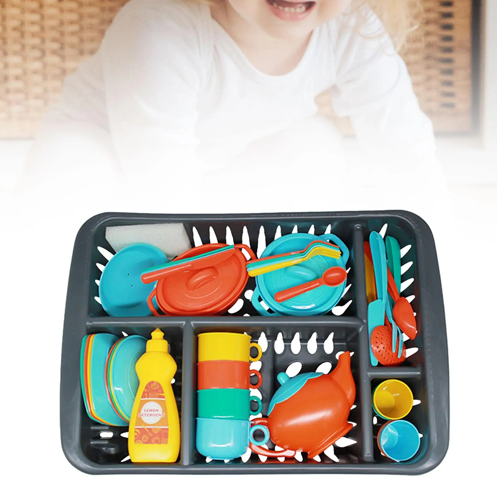 

40 Pieces Kitchen Toys Set Educational Activity Realistic Kitchen Dishes Set with Drainer for Children Preschool Girls Boys Kids