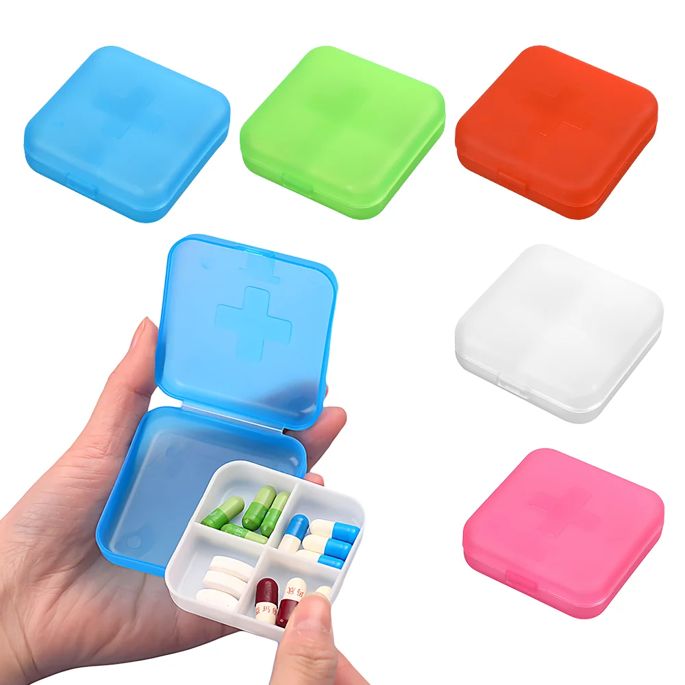 Portable Pill Box Mini Compact 4-Compartment, Moisture-Proof Travel Pill Organizer, 1PC