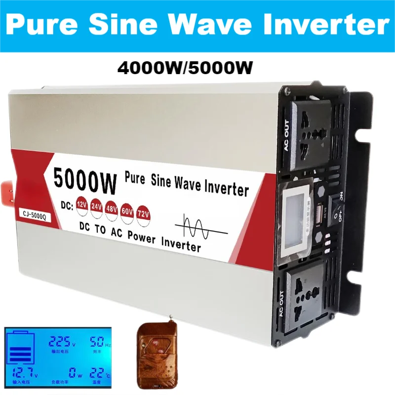 4000W/5000W/5500W/3000W Pure Sine Wave Inverter DC 12/24/48/60V/72V TO AC 220V 110V 120V Car Load Inverter Solar Power Inverter