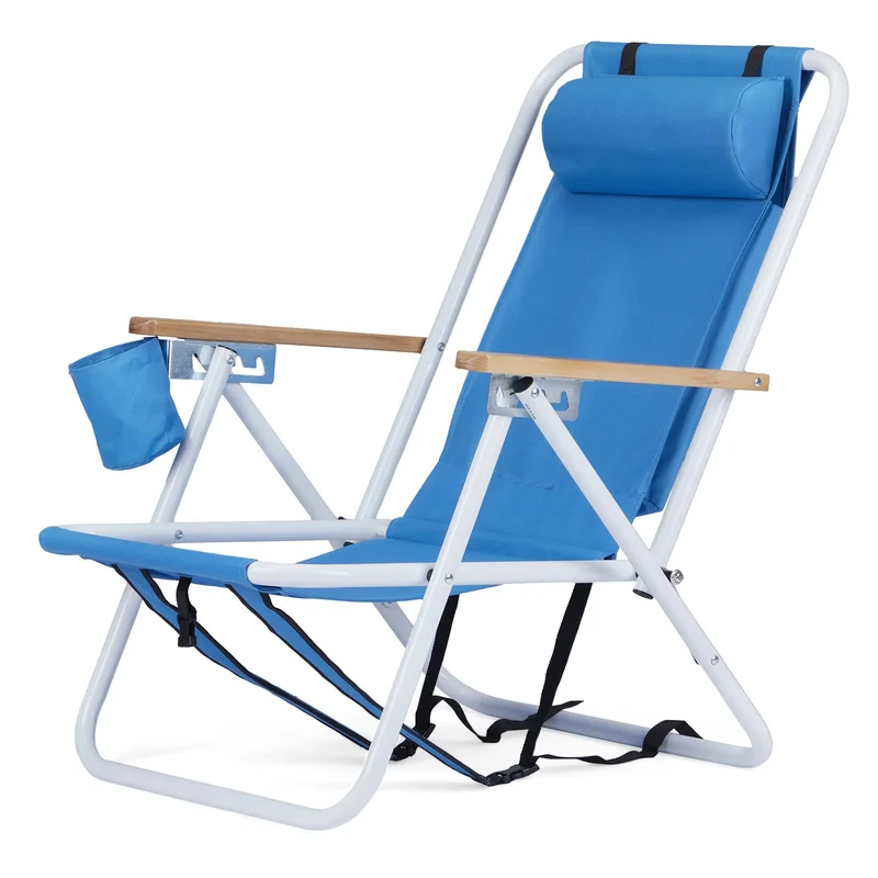 New 2 Pack Folding Beach Chair for Adults,4 Position Portable Backpack Blue