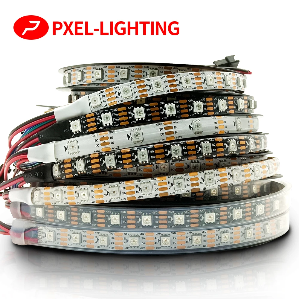 Faixa de luz LED com pixel inteligente, grânulos de lâmpada RGB endereçáveis, cor cheia, 5050, WS2815, WS2812B, WS2811, WS2813