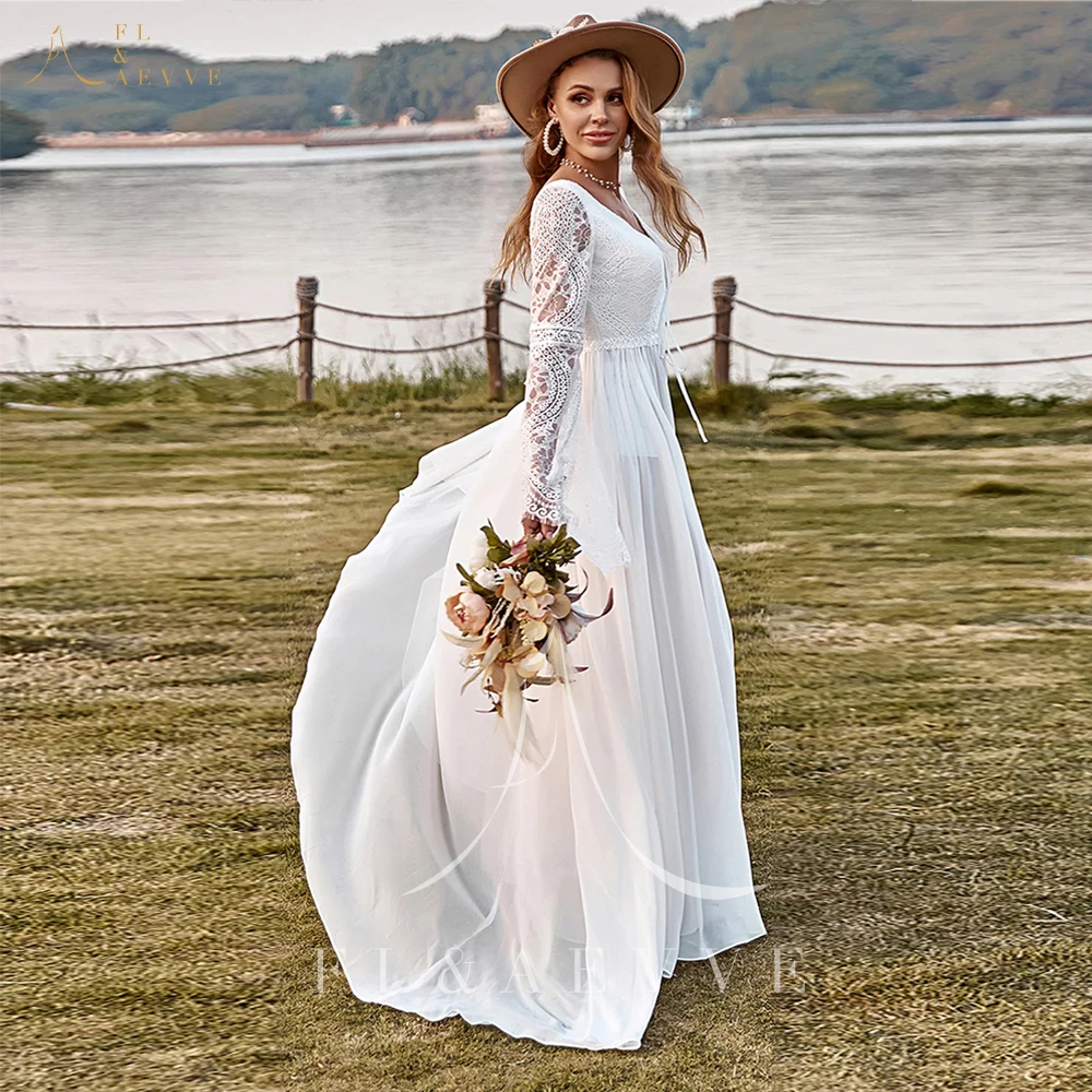 Vestido De novia De encaje De manga larga, Vestido De novia informal exquisito, Jersey bohemio romántico, nuevo