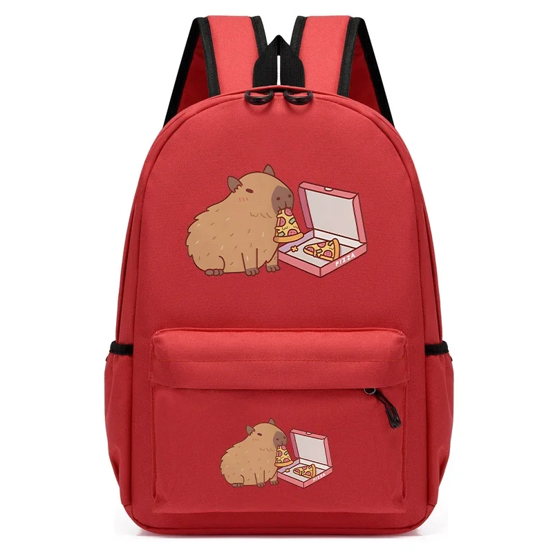 Primary School Bag Boys Girls Ultra-lightweight Backpacks Children's Backpack Cute Capybara Eating Pizza Canvas Kids Schoolbags