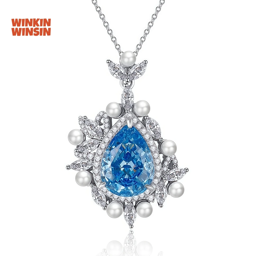 

WINKIN WINSIN Brand MST 14.5ct Artificial Sapphire Lab Grown High Carbon Diamond Water Droplet Pendants Necklaces Jewelry
