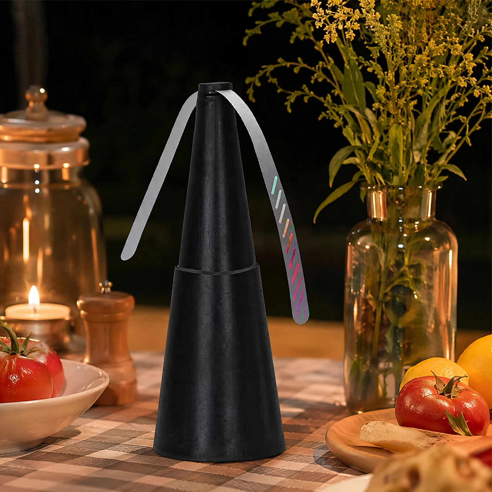 Indoor Outdoor Flies Repellent Fan with Holographic Blades Table Top Fly Spinner Batteries Powered Food Fan for Picnic Party BBQ