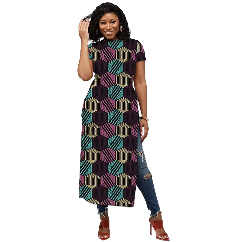 Abito da banchetto da donna a maniche corte personalizzato con scollo a O alla moda africana, design originale, abbigliamento da festa con stampa colorata