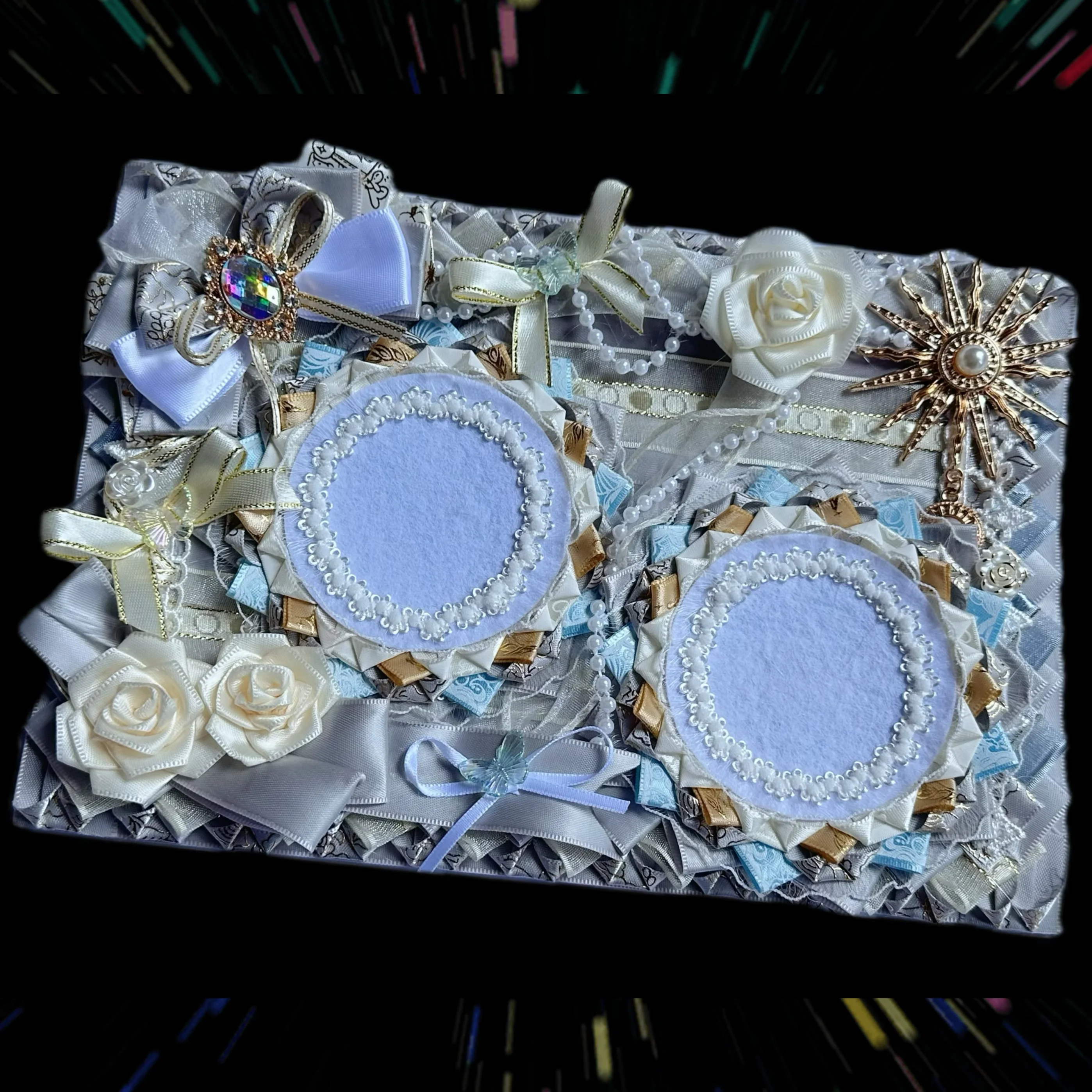 

Luxury And Exquisite Silver gray ribbon Insert Board hand made goods display for Wego Bag Decoration goods display
