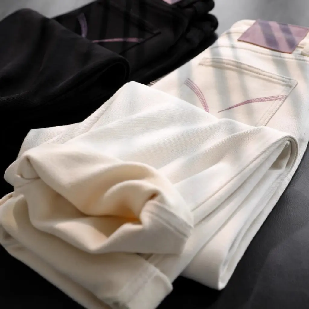 

Уютные теплые черно-белые хлопковые джинсы-багет на флисовой подкладке, зимний стиль, женские модные плавки, модный вид