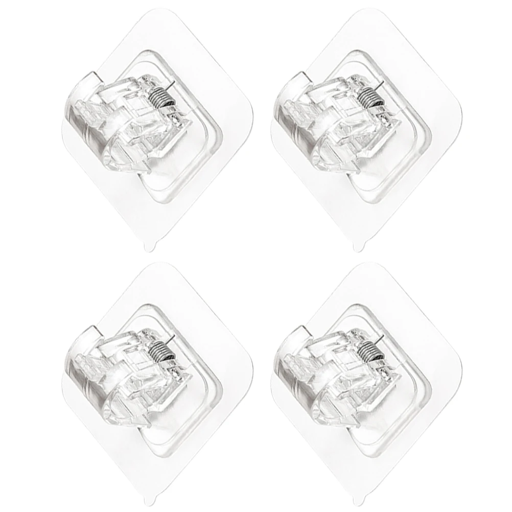 

4pcs Curtain Rod Holder Clear Clamps Drapes Bracket Self Adhesive Clip Hanging Hooks Bathroom Accessories Shower Glass Mirror