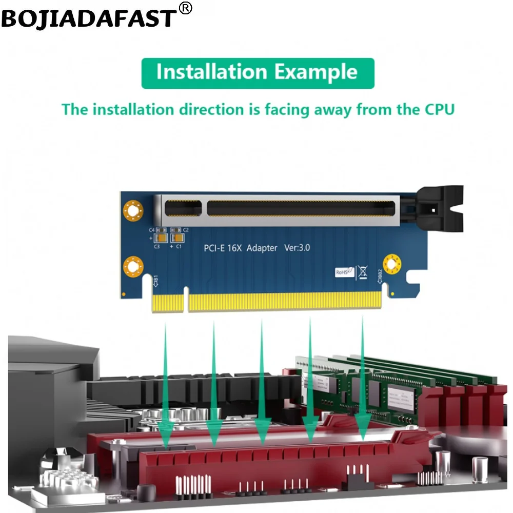 Cartão adaptador Riser para servidor, caixa do computador, 90 graus, PCI Express, 3.0, 16X, PCI-E, X16, 1U, 2U