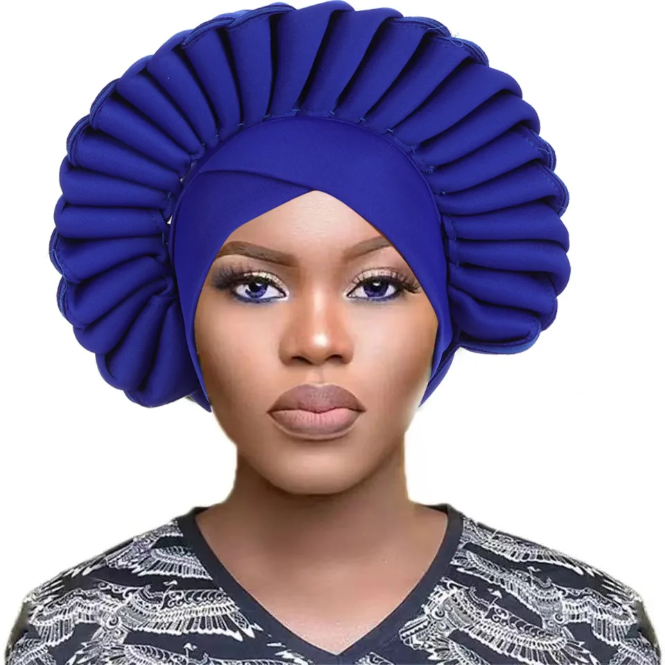 

2025 New African Headtie Turbante Nigeria Head Scarf Already Made Auto Gele Muslim Hijab Women Head Wraps for Wedding Party Caps