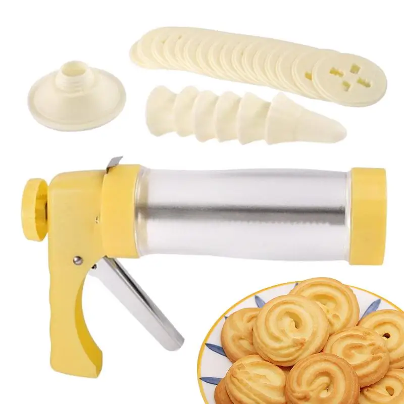 Cookie Maker Machine Handmade Biscuit Maker Tool Spritz Cookie Press Kitchen Aid Baking Tool With 16 Discs & 6 Icing Tips For