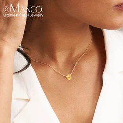 eManco Simple Temperament Round Pendant Fashion Classic Design High Quality Stainless Steel Necklace Ladies
