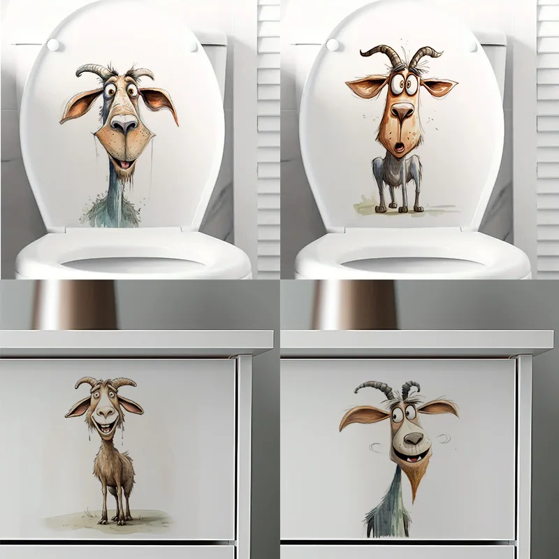 

KT307# Goat with Funny Expression Toilet Stickers Decoration for Living Room, Wall, Bedroom, and Home Decor Car Decals