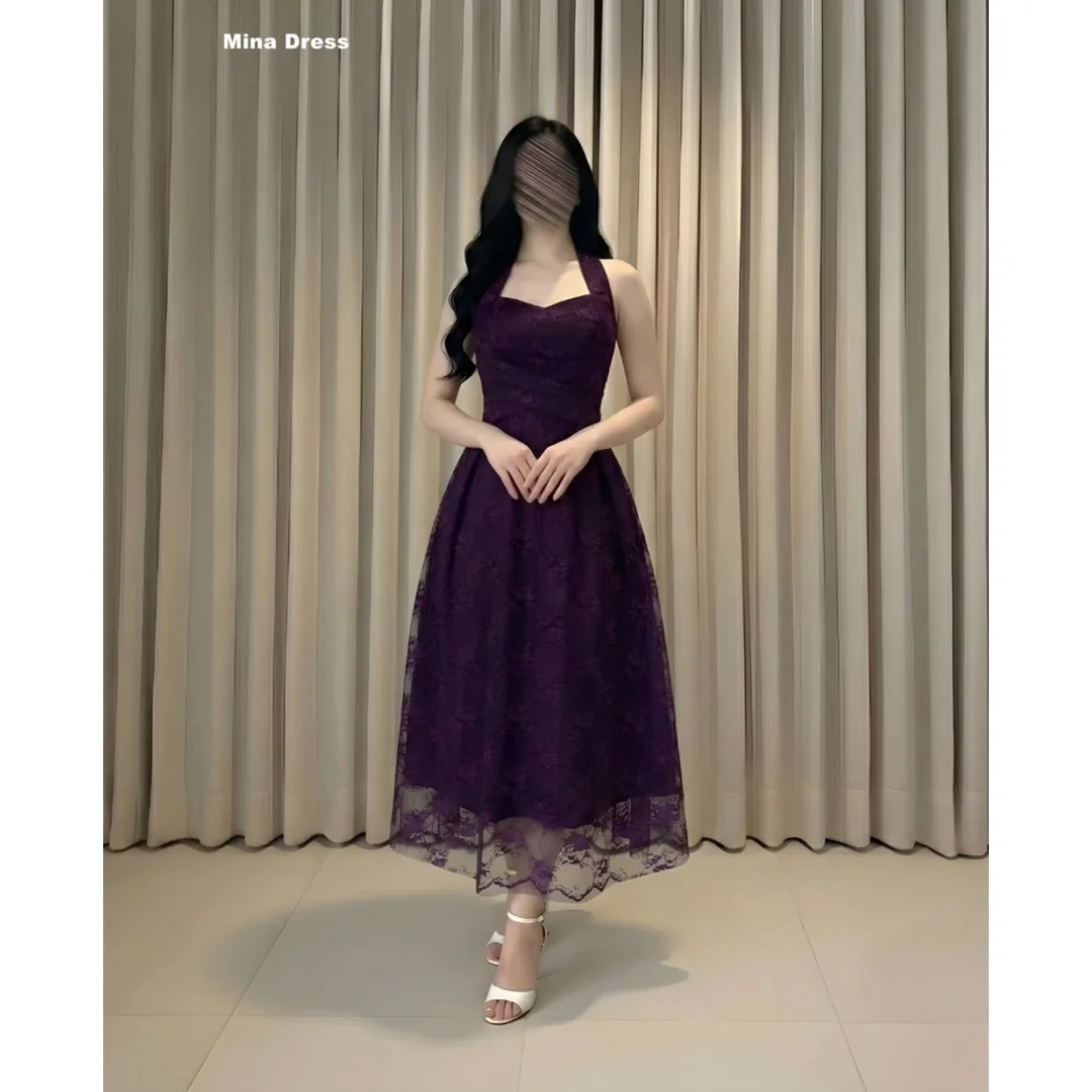 

Элегантное вечернее платье Mina на заказ, фиолетовое, с кружевом, без рукавов, с квадратным вырезом, роскошное вечернее платье для вечеринок