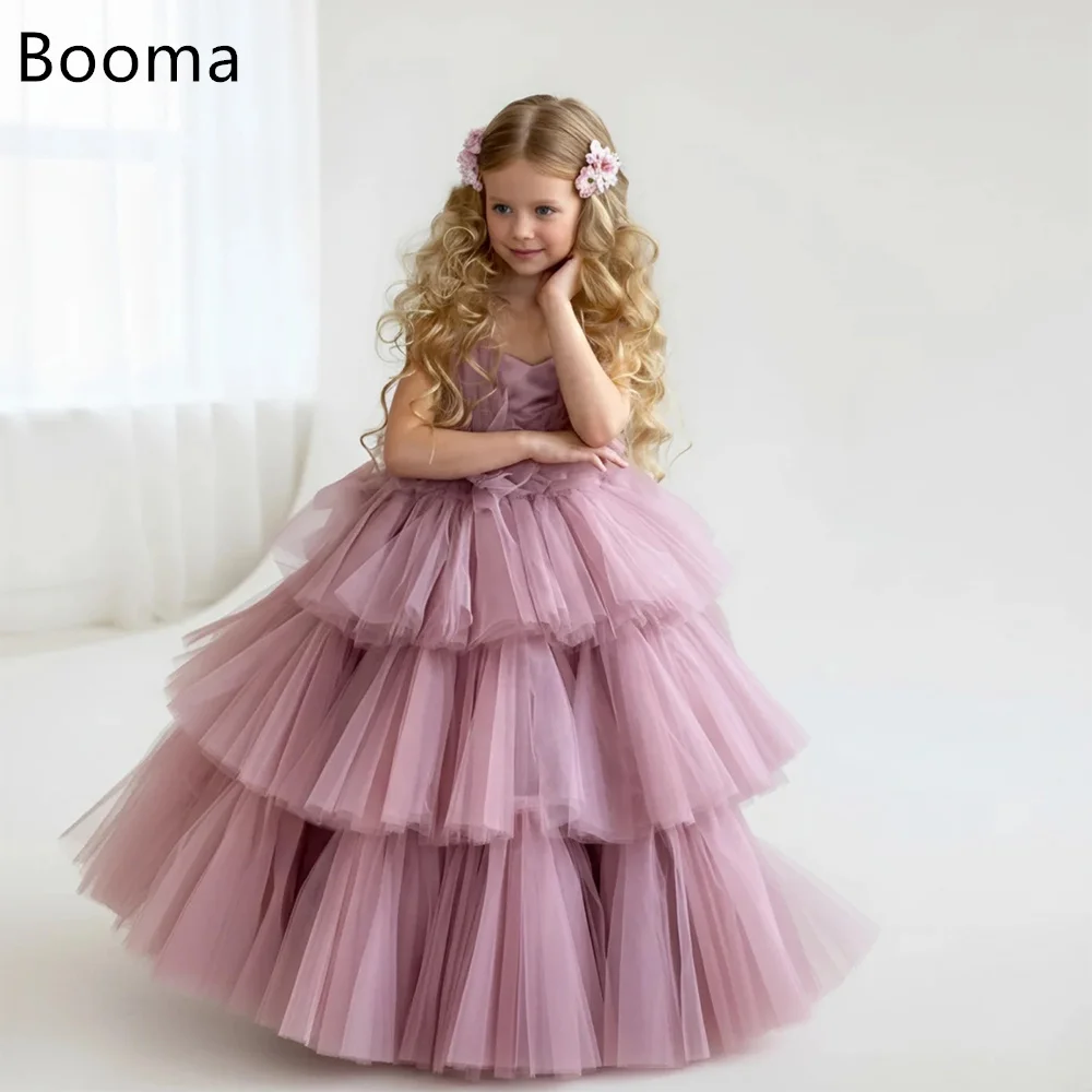 

Booma Tulle A-Line Pink Princess Flowers Girl Dresses Wedding Party Dress for Kids Girls Prom Gowns Flowers Customized 2025