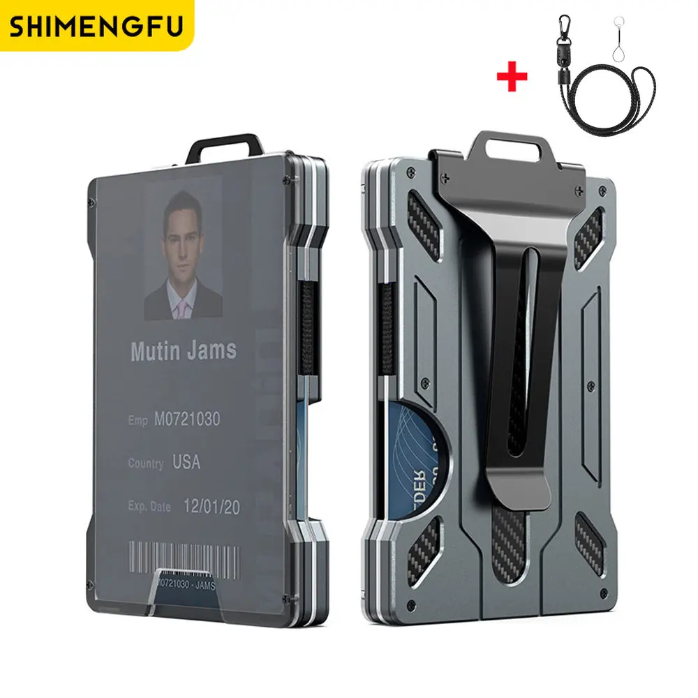 Billetera delgada de aluminio para hombre, Clip de dinero de Metal con 1 soporte de insignia de identificación de ventana transparente, bloqueo RFID, sostiene hasta 15 tarjetas con Clip de efectivo